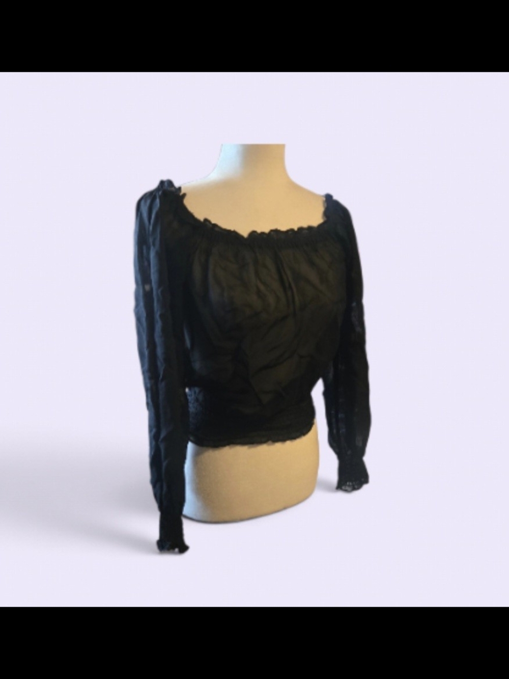 Ralph Lauren Black Lace-Trim Long Sleeve Peasant Blouse